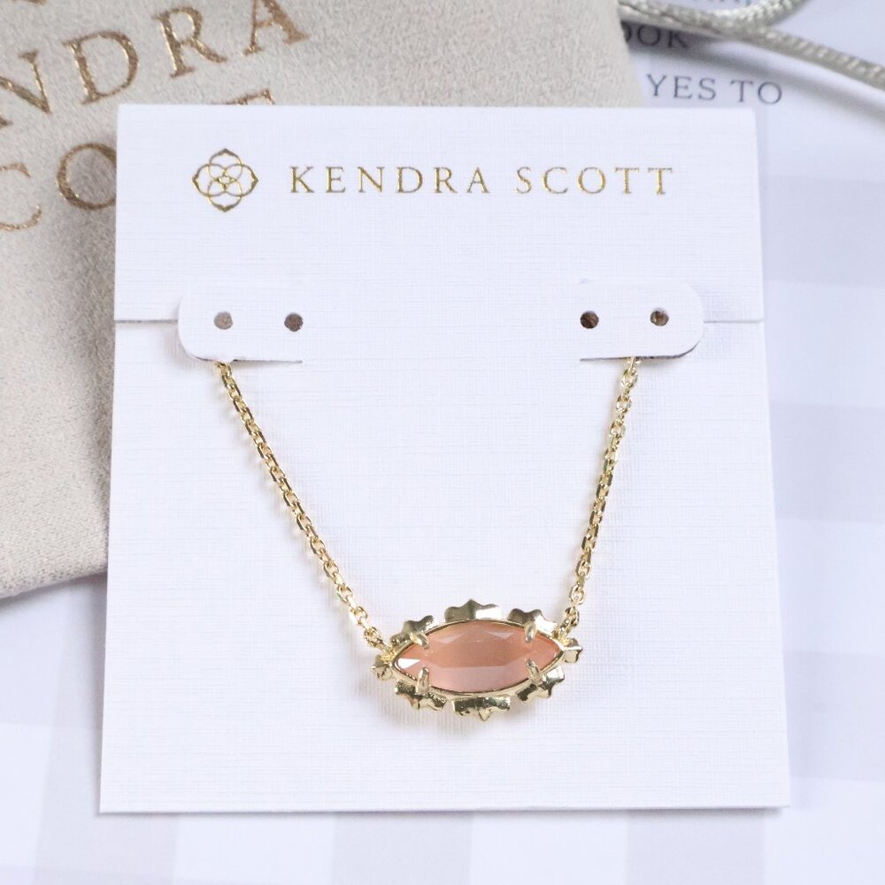 New Kendra Scott Luster Plated Pink Cat's Eye Glass Genevieve Necklace Gold
